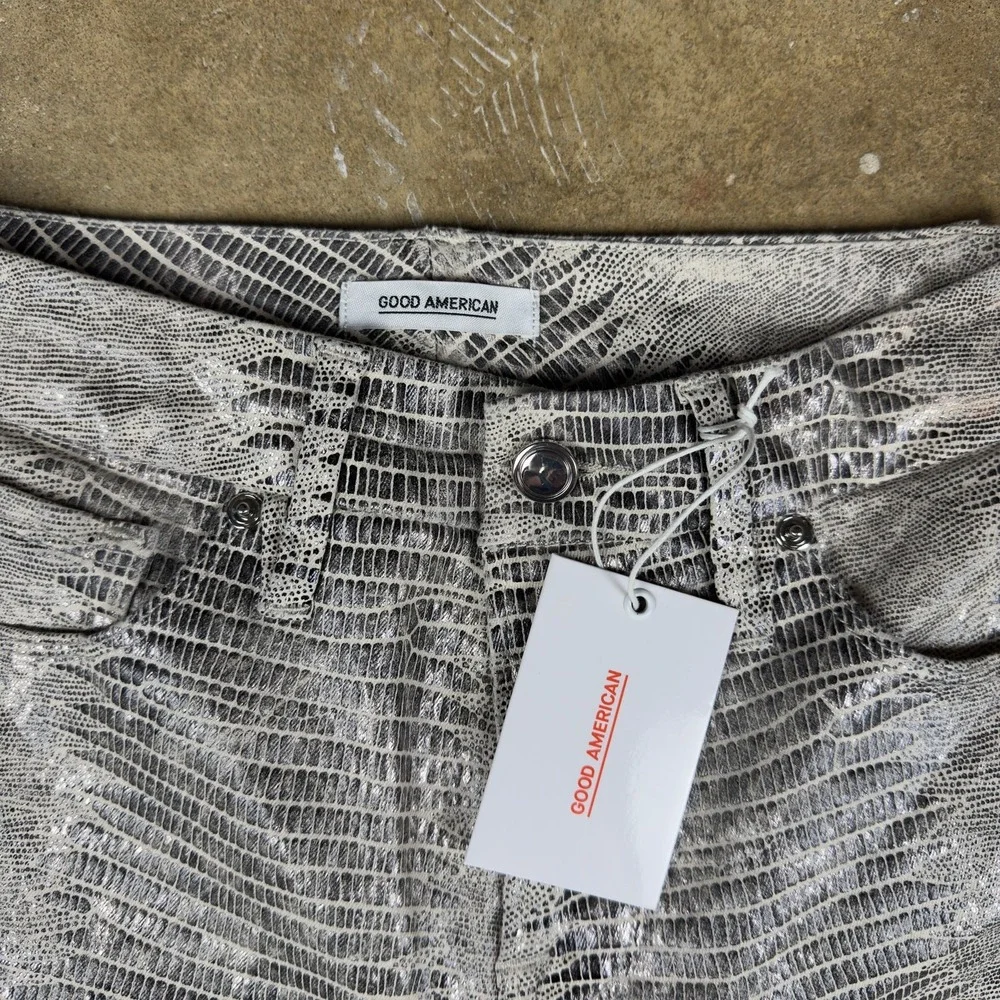 NWT Good American Snake Print Pants Women's‎ Size 2 Straight Leg Metallic Y2K
